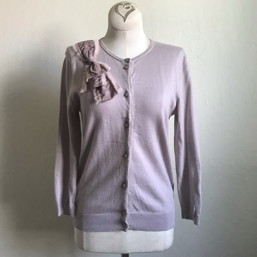 Ann Taylor Loft Petites Asymmetric Side Bow Knit Cardigan Sweater SP
